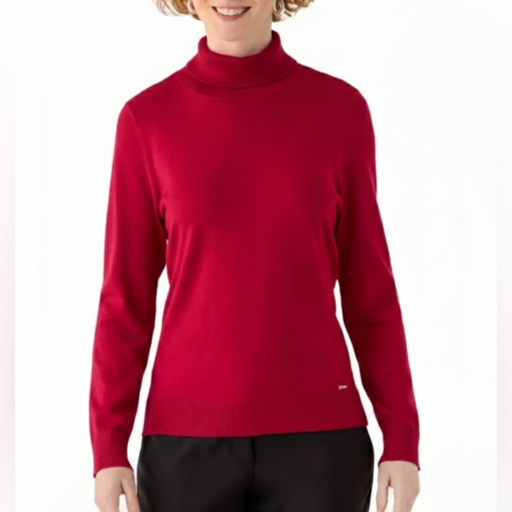 Calvin Klein Women’s Red Turtleneck Sweater Long Sleeve Knit Logo Classic